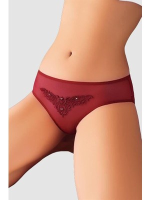 Aria's Closet Güpürlü Taşlı Bordo Tül Fantezi Külot