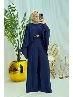 Neşeli Butik Kadın Pelerinli Tesettür Tulum Düz Desenli Polyester Malzeme ile Şık Tasarım