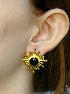 Esha Doğal Taş Oniks Doğal Taşlı Altın Kaplama Kadın Küpe EUKU28O