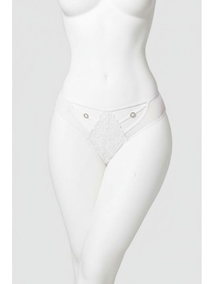 Aria's Closet Beyaz Dantelli Metal Aksesuarlı Fantezi Külot