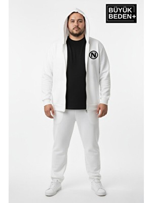 Superlife Erkek Büyük Beden Kapüşonlu Fermuarlı N Baskılı Ince Sweatshirt Hırka SPR26BHR922