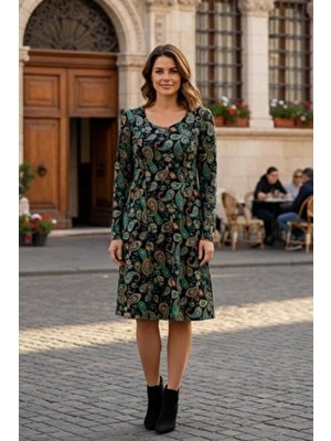 Yağmur Butik Roma Yaka Arkası Fermuarlı Pazen Elbise