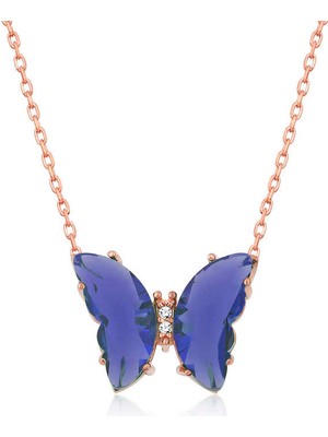 Erseyy ​925 Ayar Gümüş Mavi Cam Kelebek Kadın Gümüş Kolye