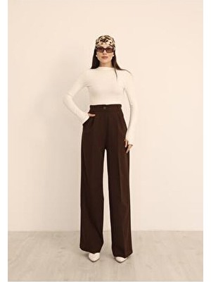 Hazel Kadın Kahverengi Arkası Lastikli Palazzo Pantolon