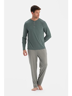 Dagi Mint Yeşili Uzun Kollu Pat ve Cep Detaylı Pijama Takım