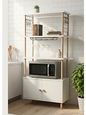 Peka Mutfak Dolabı 4 Raflı 2 Kapaklı – Kahve Köşesi ve Çok Amaçlı Mutfak Standı