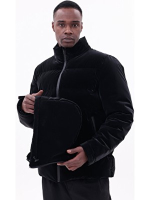 Freemen Erkek Siyah Su Geçirmez Mont Nova Kumaş Çıkarılabilir Kapüşonlu Fermuar Detaylı