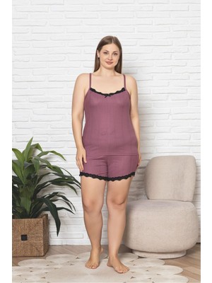 Asel Büyük Beden Asklı Şortlu Likralı Pegasus Kumaş Pijama Takım