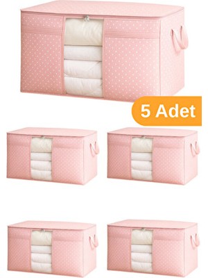 Serstil 5 Adet - Pencereli Yastık Yorgan Hurcu 75 x 40 x 40 cm - Pembe Benekli