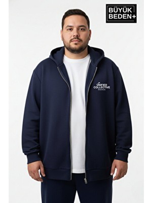 Superlife Erkek Büyük Beden Fermuarlı Kapüşonlu Unified Baskılı Ince Sweatshirt Hırka SPR26BHR924