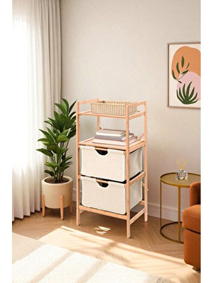 Digithome Bambu 2 Raflı 2 Çekmeceli Banyo Düzenleyici Çekmeceli Dolap Komodin DB-0045