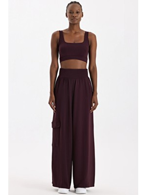 Yüksek Belli Kargo Cepli Pantolon Burgundy