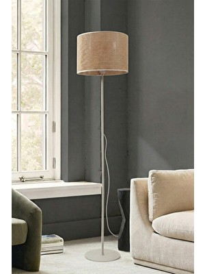 Marrien June Hasır Görünümlü Bohem Lambader - Krem Metal Ayak Rattan Stil 145 cm