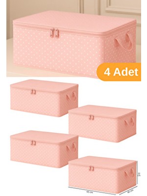 Serstil 4 Adet -Pembe Puantiyeli Büyük Boy Baza Altı ve Çekyat Tipi Hurç 65 x 45 x 22 cm