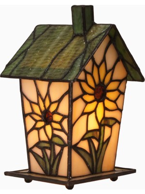 Home London Breeze El Yapımı Kuş Evi Tiffany Style Sarı Masa Lambası Ayçiçeği Deseni
