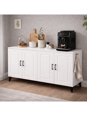 Bangu 4 Kapaklı Çok Amaçlı Dolap ( Derinlik 47 cm ) Kahve Köşesi Dolabı BKDM007