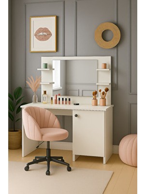 258 MoLife Lima Makyaj Masası Aynalı , Dolaplı 4 Raflı Beyaz