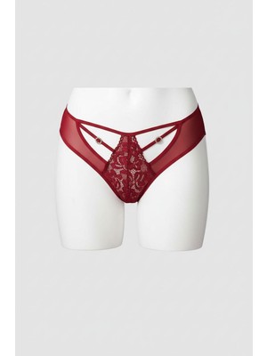 Aria's Closet Bordo Dantelli Metal Aksesuarlı Fantezi Külot