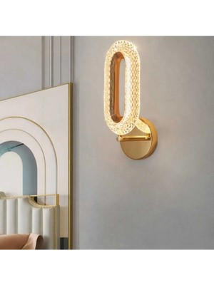Bohem Aydınlatma Gold Kristal Elips 3 Renk LED Duvar Apliği Beyaz/sarı/günışığı