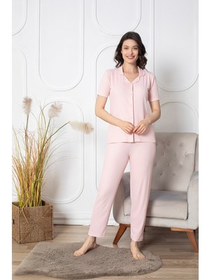 Asel Kısa Kollu Boydan Düğmeli Likralı Pegasus Pijama Takımı