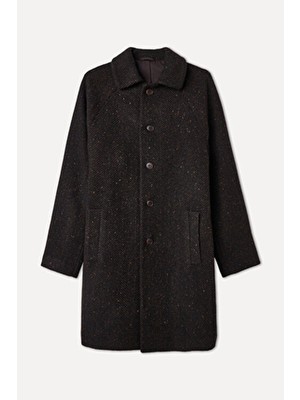 Mudo Yün Karışımlı Uzun Kaşe Kaban