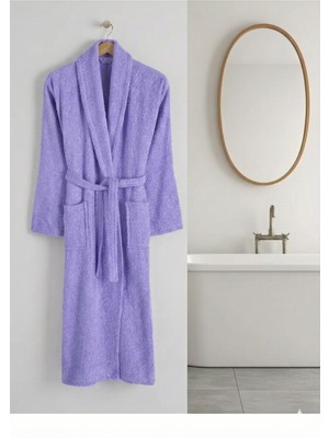 H&F Trendline %100 Pamuk Mor Büyük Beden Şal yaka Cepli Bornoz