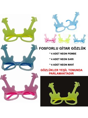 Fosforlu Gitar Model Glow Parti Gözlüğü Karanlıkta Yanan Gözlükler 12 Adet CHN-T775