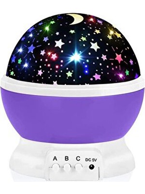 Hype Store Mor Renkli Gökyüzü Projeksiyon Gece Lambası Dekoratif Yıldızlı Işık ve E10 Duy Tipi