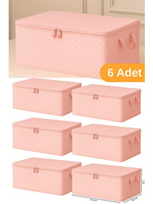 Serstil 6 Adet - Pembe Benekli Büyük Boy Baza Altı ve Çekyat Tipi Hurç 65 x 45 x 22 cm