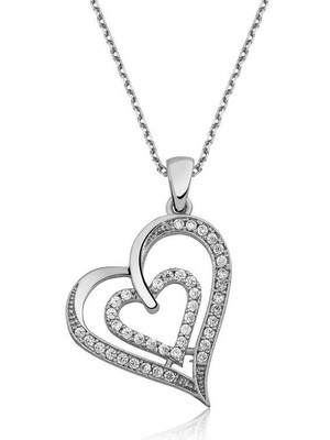 Erseyy 925 Ayar Gümüş Birleşmiş Kalpler Kadın Gümüş Kolye