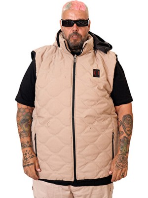 ModeXL Kapşonlu Kapitone Erkek Yelek 8XL Çok Renkli Örme Kumaş Kolsuz Tasarım Türkiye Menşeli