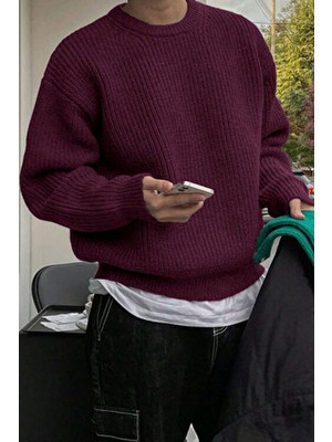 Tarz Cool Erkek Bordo Regular Fit Bisiklet Yaka Örgülü Triko