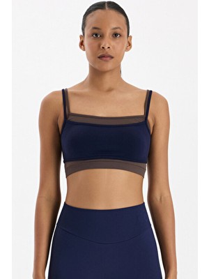 COMEUP Üst Üste Geçmeli Pedli Spor Bra Oxford Blue/Kakao Dansı