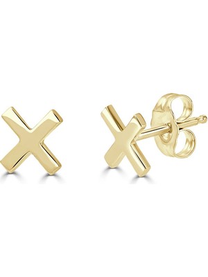 Zeya Kuyumculuk 14 Ayar Altın Minimal X Küpe