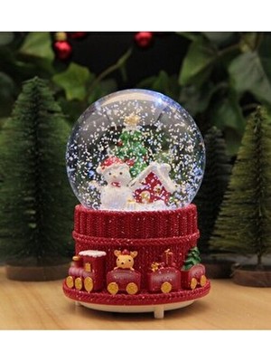 Yılbaşı Kar Küresi Kırmızı Renkli Işıklı Ve Müzikli Kardan Adamlı Vintage Model