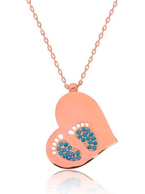 Erseyy 925 Ayar Gümüş Kalpli Ayak Izi Kadın Gümüş Kolye