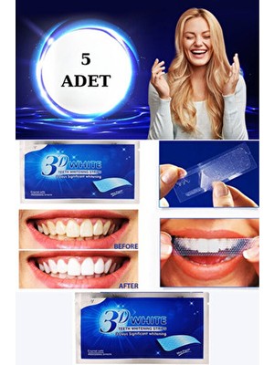 Uni Zer 5 Adet 3D Diş Beyazlatma Bandı Profesyonel 3D White Çay Kahve Sarı Leke Karşıtı Diş Şeritleri