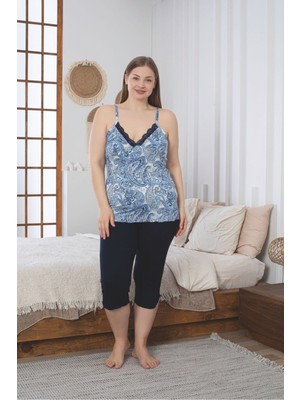 Asel Büyük Beden Likralı Penye Kapri Pijama Takımı