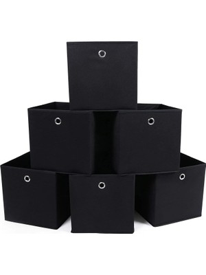 RFB02H-3 Saklama Kutusu, 6 Adet, Katlanır Kutu, Parmak Delikli, 30 x 30 x 30 Cm, Siyah