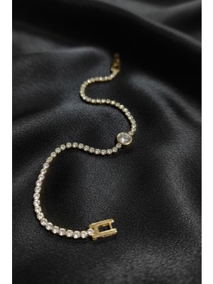 Nadide Aksesuar Oval Zirkon Taşlı Çelik Kararmaz Kadın Bileklik Gold Ovl-Zrkn-Clk-Kdn-Blklk-Gld