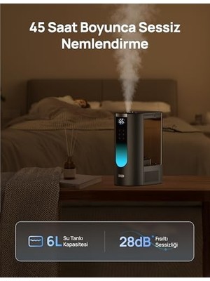 Dreo 6l Akıllı Nemlendirici Büyük Oda 600FT², 80 Saat Çalışma Süresi Süper Boyutlu ve Soğuk Sisli Nemlendiriciler Yatak Odası Bebek, 28DB Sessiz Hava Nemlendiricisi Bitkiler, Ev, Tüm Ev Için