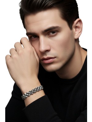 Nadide Aksesuar 316L Kordon Paslanmaz Çelik Erkek Bileklik Gümüş 316-L-KRDN-CLK-ERK-BLKLK-GMS