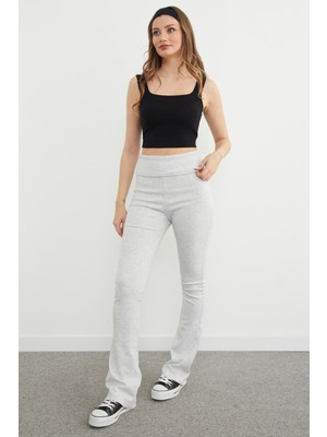 FullaModa Beli Katlamalı Flare Tayt Pantolon