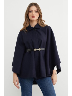 FullaModa Kemerli Polo Yaka Kaşe Panço