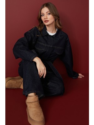 FullaModa Beli Kuşaklı Çıtçıtlı Jean 2 Li Takım