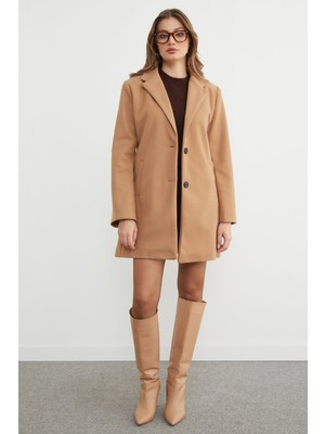 FullaModa Kruvaze Yaka Cepli Kaşe Kaban