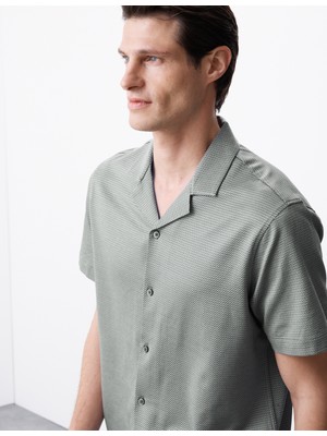 Marks & Spencer %100 Pamuklu Dokulu Küba Yaka Gömlek