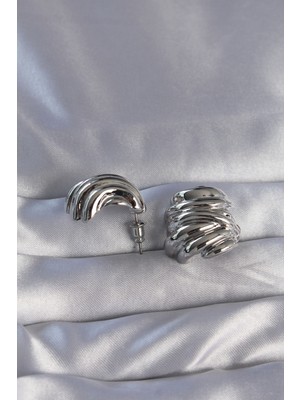 Pirinç Gümüş Renk Tırtıklı Bombe Model Küpe EB-53-VICE/(1395) 2883