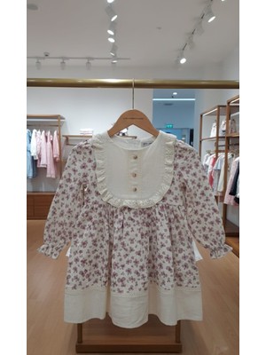 Kidzes Kız Çocuk Papatya Desenli Fisto Yakalı Müslin Elbise