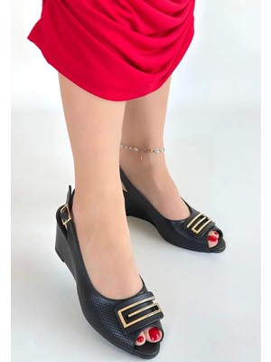 SHC4200 Mamba Siyah Cilt Dolgu Topuk Ayakkabı